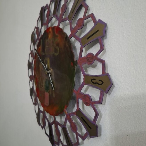 Handmade Metal Wall Clock "Less is More" vintage boho 30cm