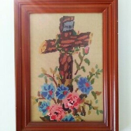 Cross embroidery framed used 33x24 cm