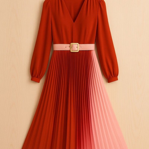 Maje No1 Pleated Midi Dress red-pink, like new