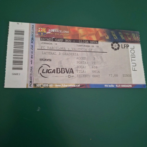 Barcelona vs Valencia match ticket at Camp Nou like new, December 6 2008
