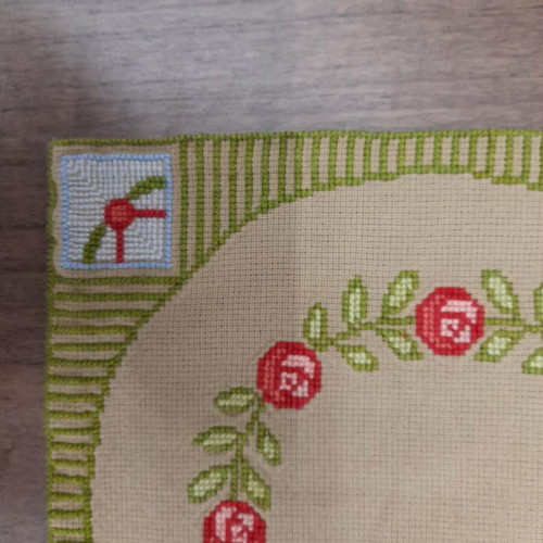 Large embroidered napkin with flowers on khaki canvas, new