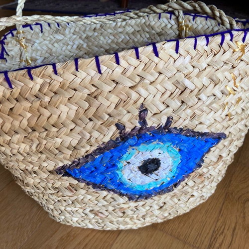 Straw summer bag new with handmade painting 30x55