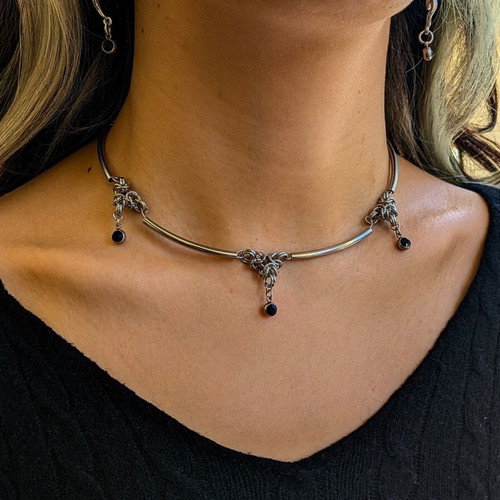 Boho Y2k Fairy Gothic Punk Rock Grunge Necklace silver new handmade