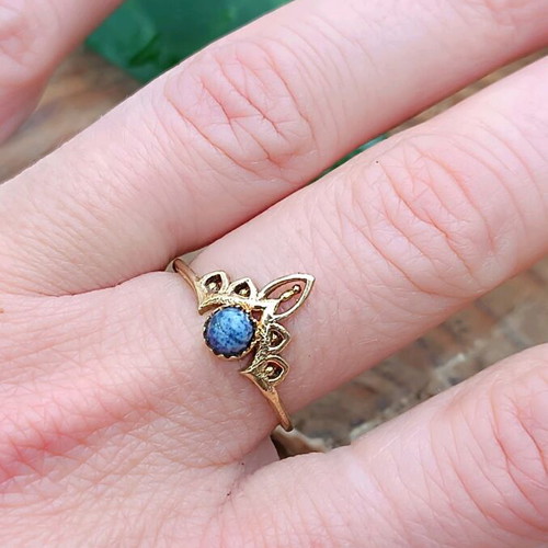 Brass ring with genuine lapis lazuli stone new, adjustable size