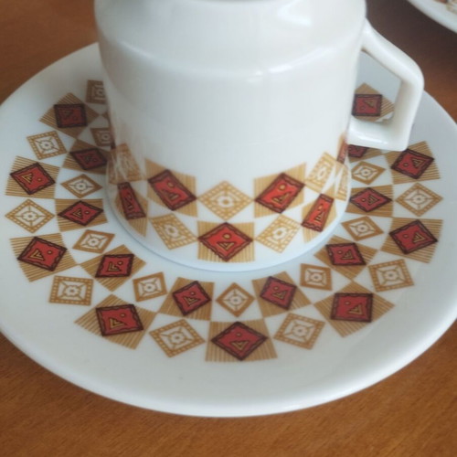 Kronester Bavaria full set of 6 coffee cups Op Art geometric mint