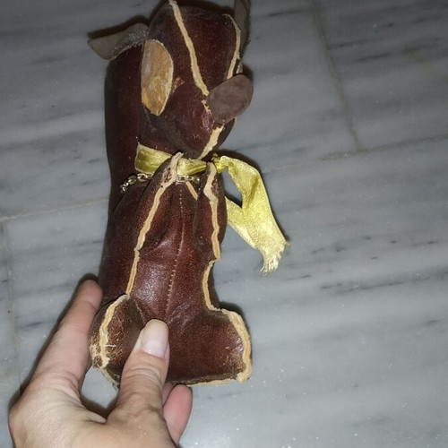 Vintage large leather squirrel doll used, 1960s