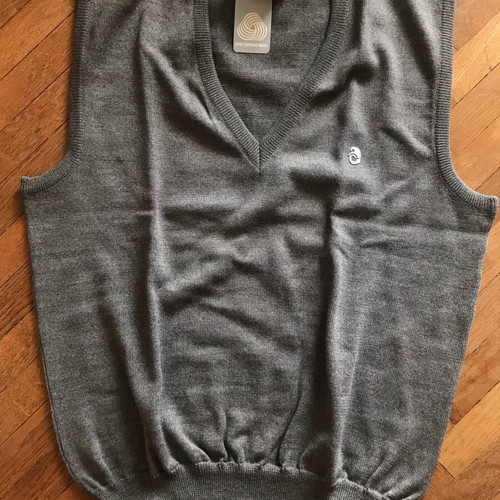 V sleeveless sweater Courrèges Homme Paris new, pure virgin wool, gray, XXL