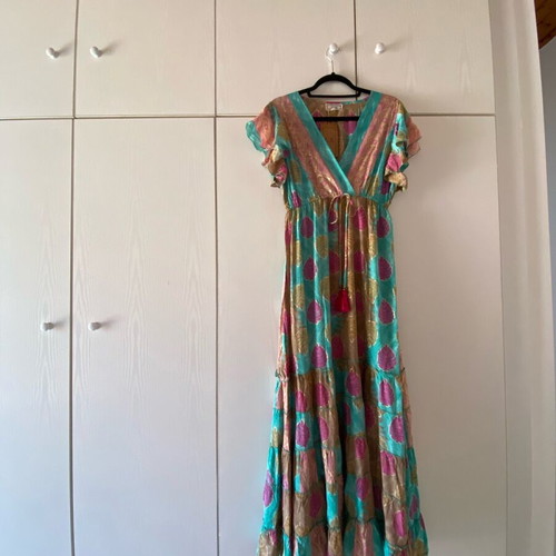 Long floral wrap dress new, multicolor, 100% silk