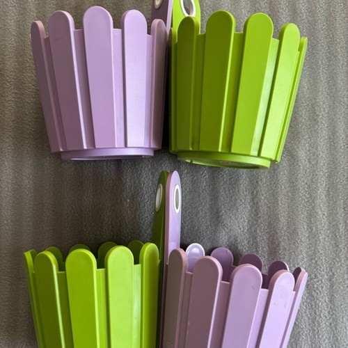 Emsa Hanging Plastic Garden Pots used, green and purple, set of 4