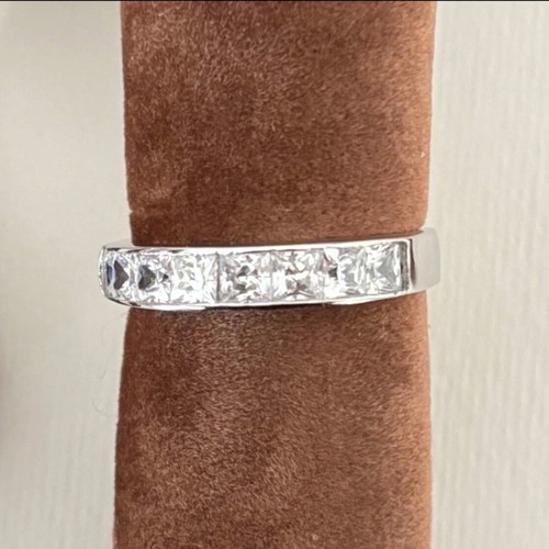 K14 White Gold Half Band Ring like new with princess cut zircon