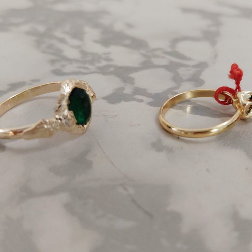 Vintage women's and children's ring 1960s, green and gold