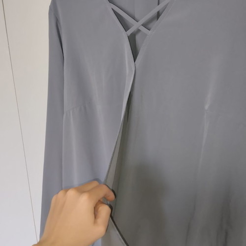 Bonprix blouse with v-neck and crisscross neckline like new, size L/XL, grey-purple