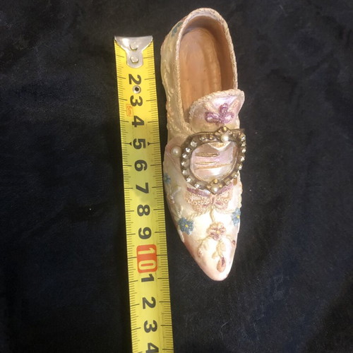 Vintage decorative miniature shoe with floral design and crystals