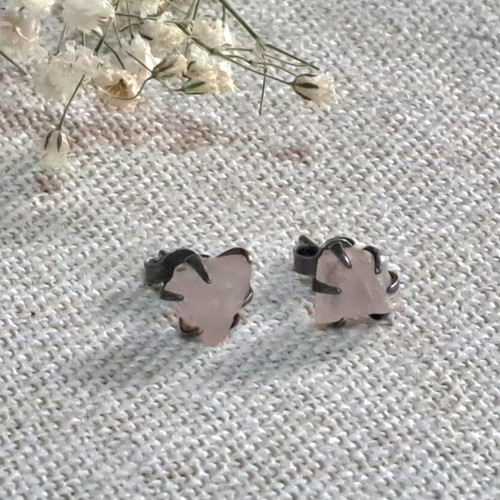 Raw Rose Quartz Stud Earrings handmade, like new, silver 925