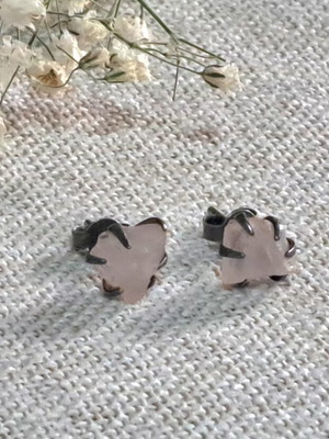 Raw Rose Quartz Stud Earrings handmade, like new, silver 925