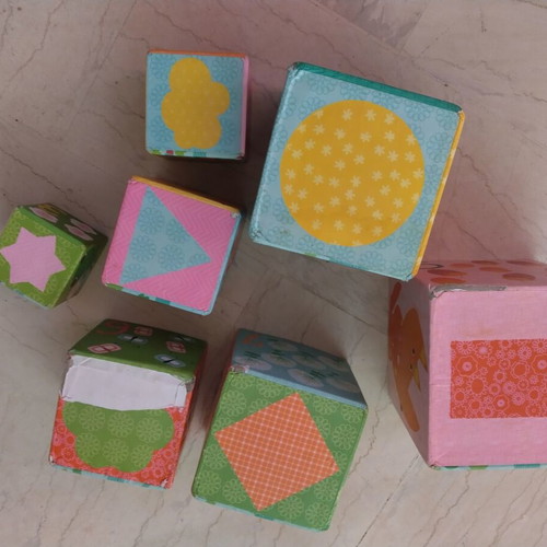 Stacking cubes used with visible wear