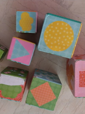 Stacking cubes used with visible wear