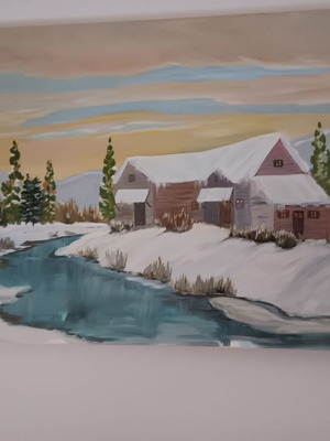 Wall decoration painting like new with house in snowy landscape