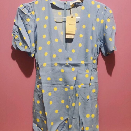 Mango Polka Dot playsuit with puff sleeves and pockets, new
