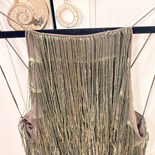 Dress dark green with fringes and sequins XS new by Zara