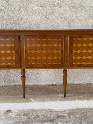 Vintage wooden buffet with marquetry used, 252 cm