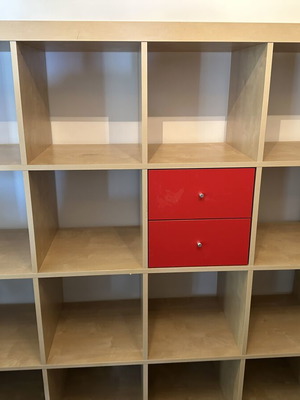 Ikea Kallax insert with 2 glossy red drawers