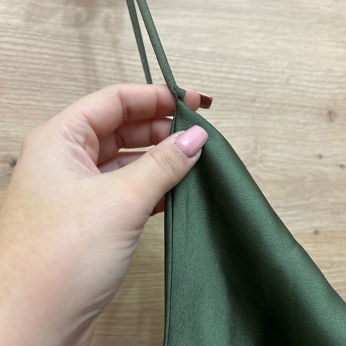 Long satin slip dress used, green, oil fabric