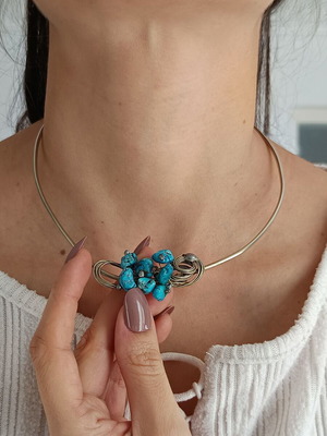 Handmade 925 silver choker with turquoise stones like new, boho-minimal
