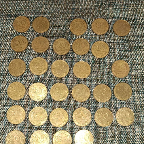 French 20 centimes coin collection used, 31 pieces