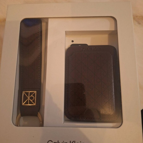 Calvin Klein Monogram Logo Key Fob and Card Holder Purple New