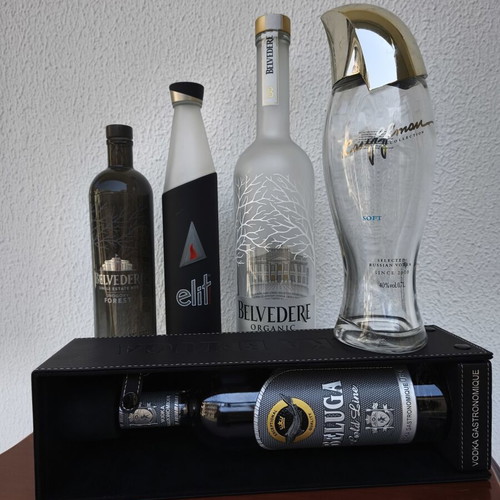 Set of 5 premium empty vodka bottles like new