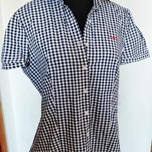 Armani Jeans women's short-sleeve checked shirt blue white