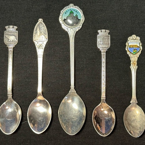 Collectible souvenir spoons used from European and Scandinavian countries