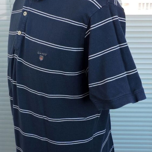 Gant men's blue and white striped short sleeve polo t-shirt size L like new