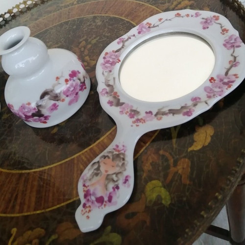 Wallendorf Crown 1764 porcelain hand mirror used
