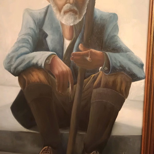 Painting by Vaggelis Roussos with elderly man theme, new