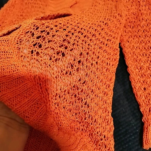 Knitted orange cardigan like new, size large