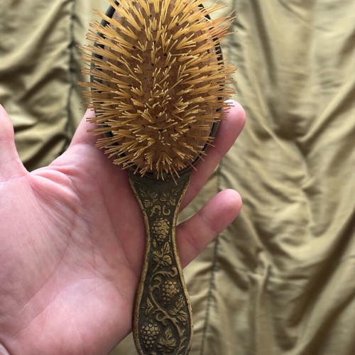 Old carved handmade bronze brush used, 18th-19th century