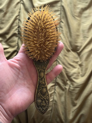 Old carved handmade bronze brush used, 18th-19th century