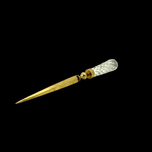 Collectible brass letter opener like new with crystal handle