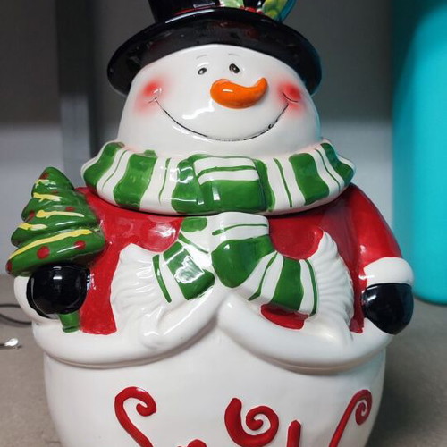Christmas storage jar snowman design like new