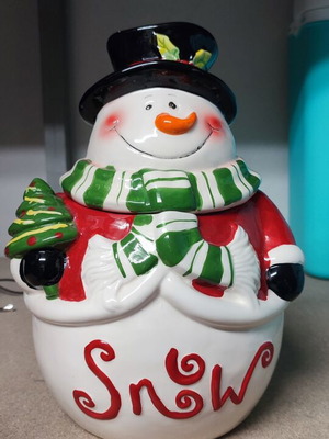 Christmas storage jar snowman design like new