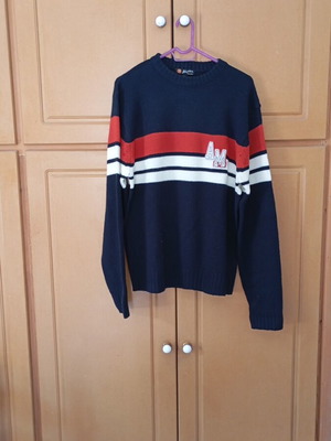 Men's sweater XL like new, blue with white and brick stripes