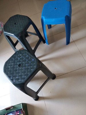 Plastic stools used, set of 3, chair height