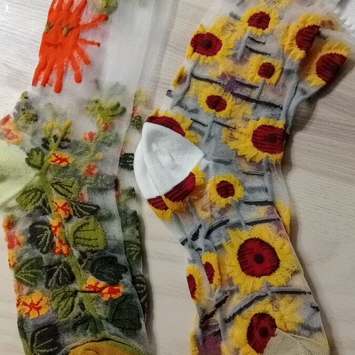 Embroidered socks with white transparency, 2 pairs, new one size