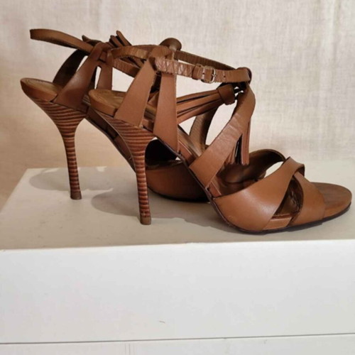 Leather women's high-heeled sandals size 39, brown