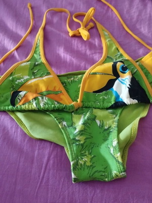 Tropical Bikini Swimwear with Toucan Print, New, Size M