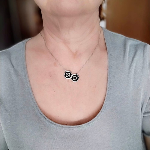 Steel necklace double monogram Miyuki handmade, made-to-order