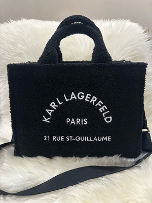 Karl Lagerfeld Tote Bag New Black Shearling Texture