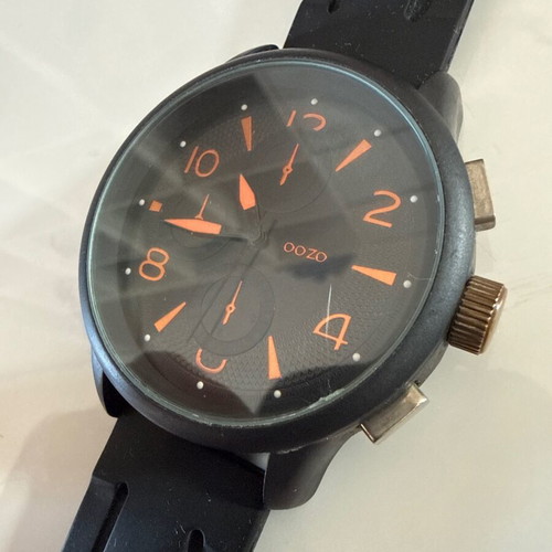 Oozoo men's sports wristwatch used, black and orange